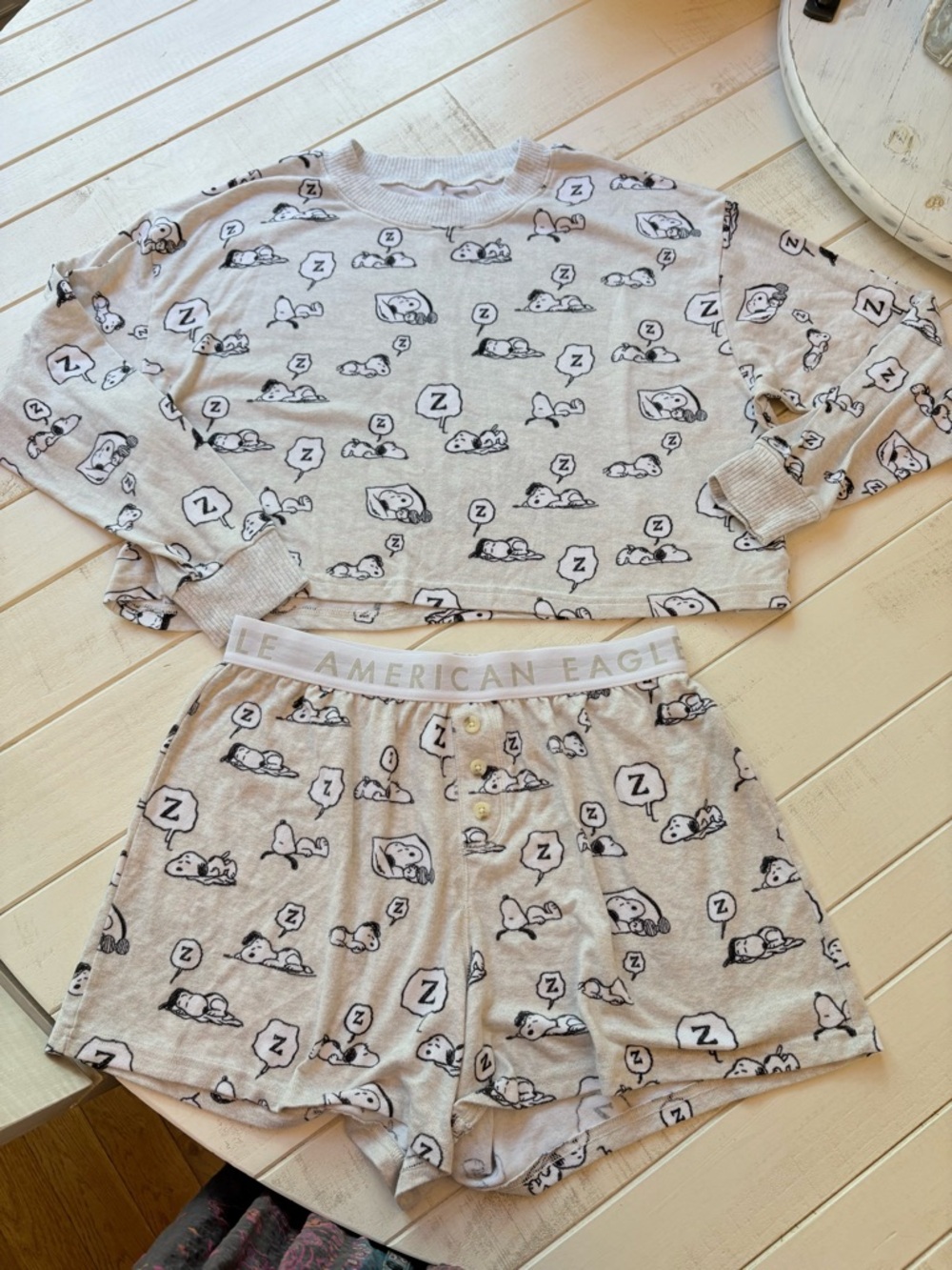 American Eagle Outfitters Light grey Snoopy Short Pajama Top & Shorts, Supersoft